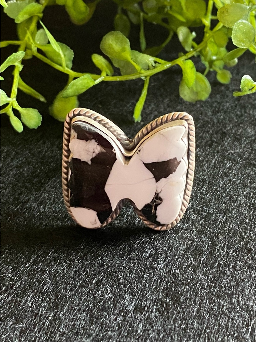 R61 White Buffalo brushed sterling silver butterfly adjustable ring•sizes 5-8.5